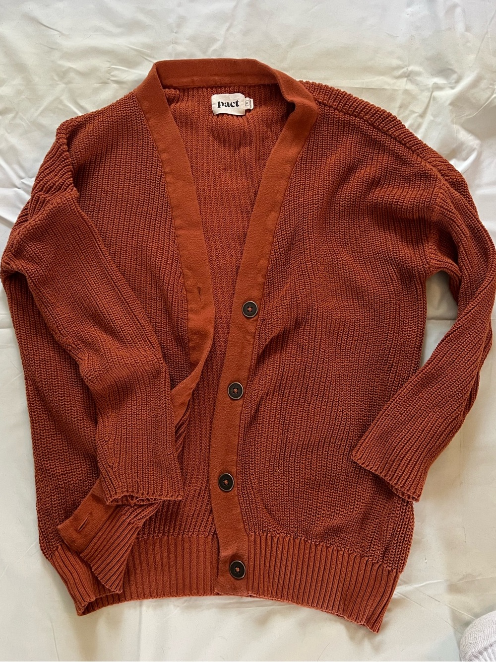 100% Organic Cotton Pact Rust Knit Button-Up Cardigan size Medium